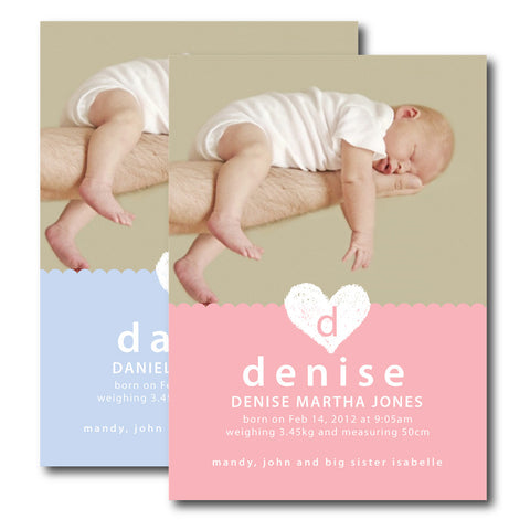 Initial Heart Birth Announcements