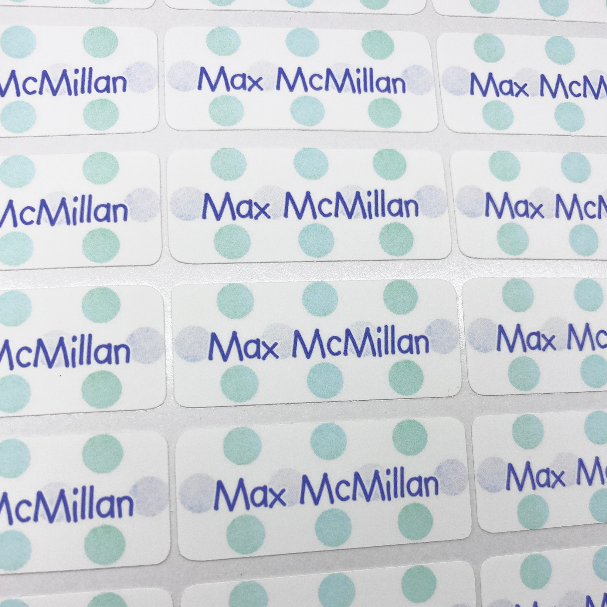 Waterproof name labels (Blue pencil-sketched bow)
